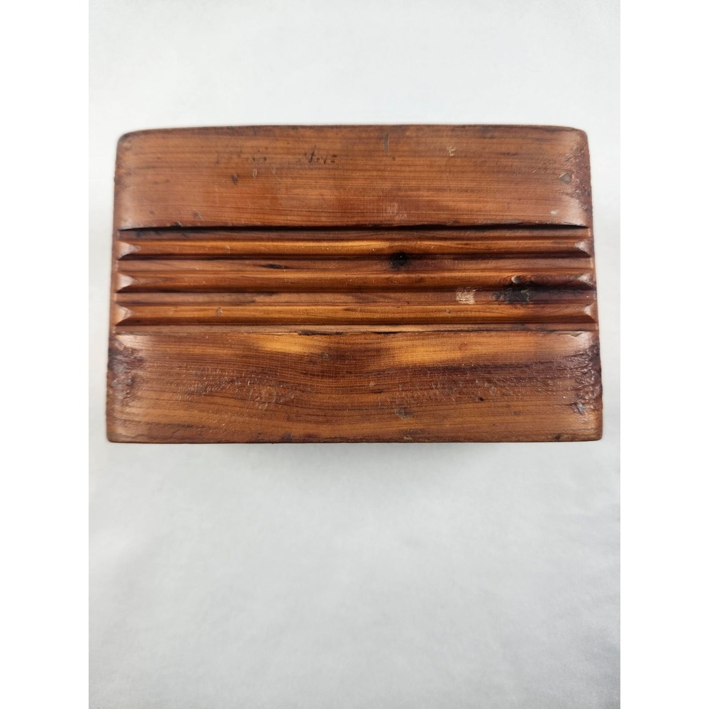 Vintage Rustic Wooden Trinket Keepsake Box Grooved Lid Jewelry Storage Chest